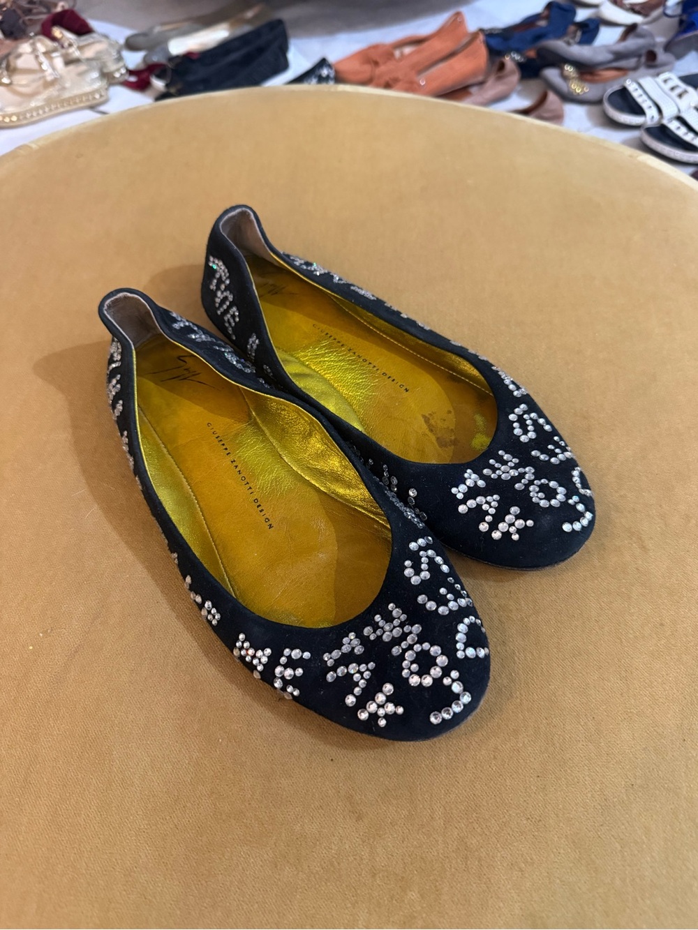 Giuseppe Zanotti Black Crystal-Embellished Women's Ballet Flats